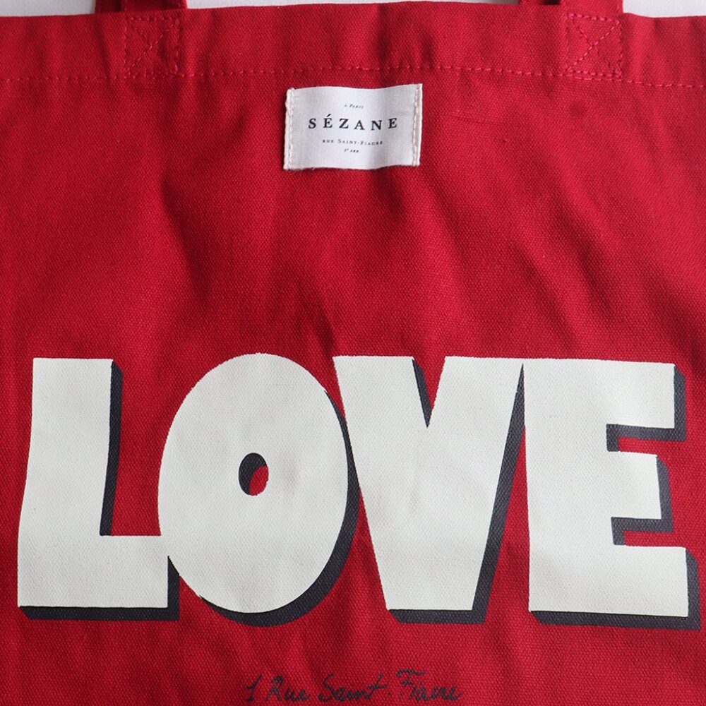 Sezane Red Love Tote Bag - Picture 2 of 5